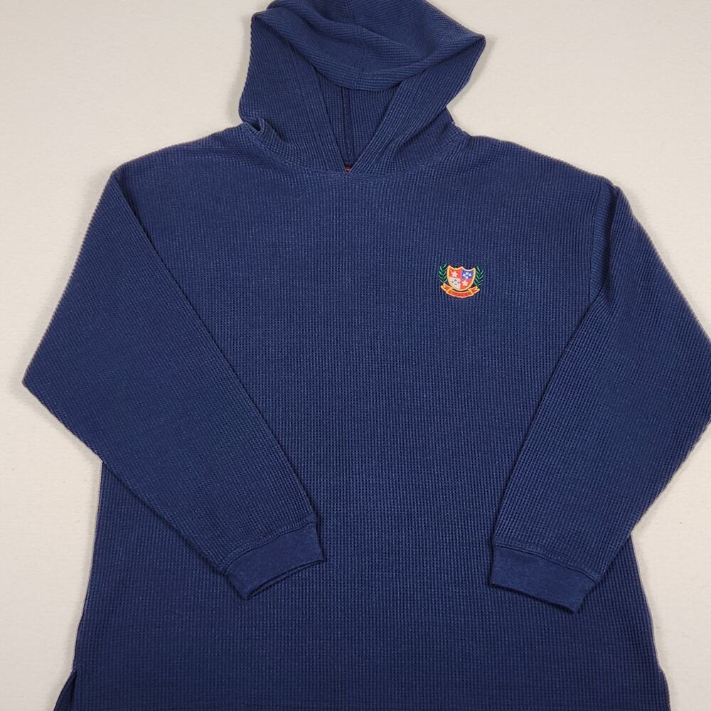Freeze Frame Waffle Knit Thermal Crest Hoodie Navy Blue L 14-16